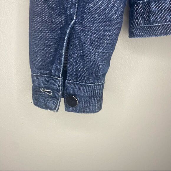 The Kooples Blue Dark-Wash Leather-Trim Classic Denim-Jean Jacket Size XS - Picture 7 of 8